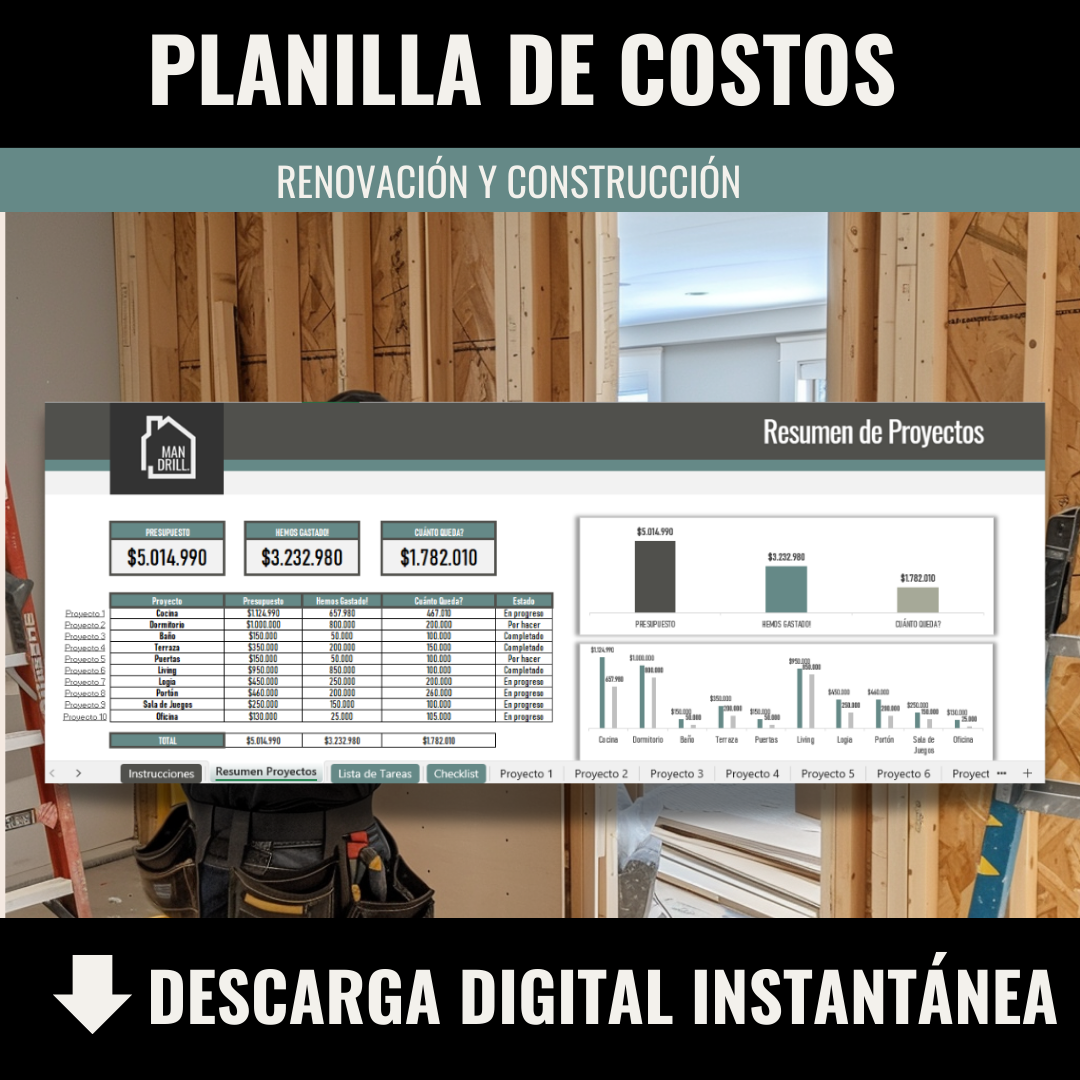 Planilla de costos de renovación y construcción (Descarga Digital)