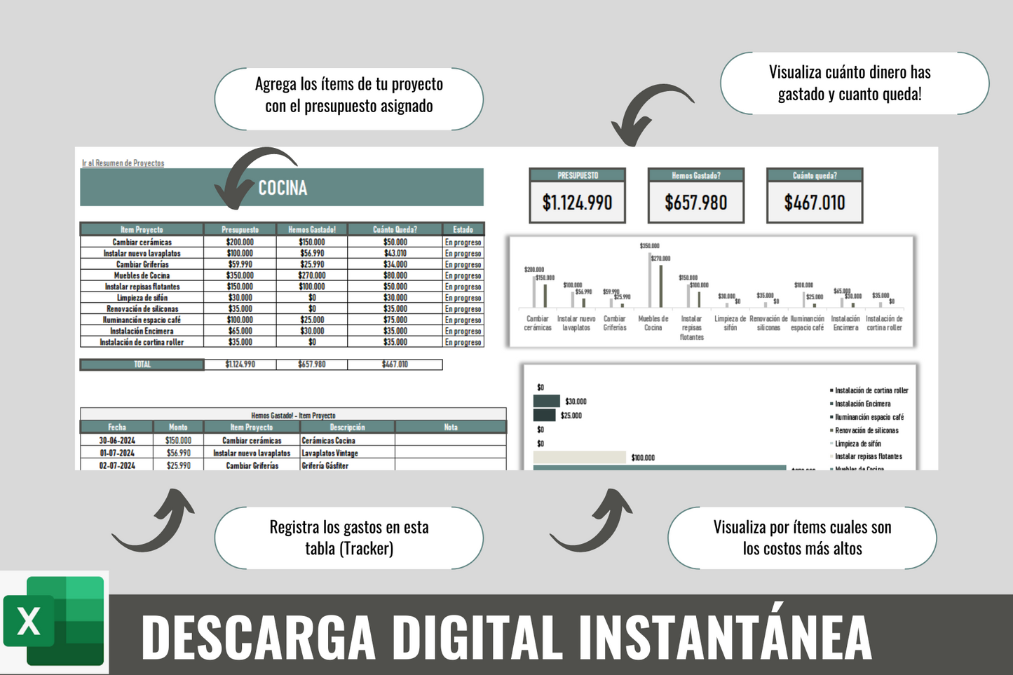Planilla de costos de renovación y construcción (Descarga Digital)
