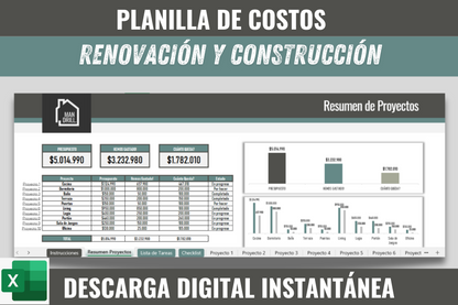 Planilla de costos de renovación y construcción (Descarga Digital)